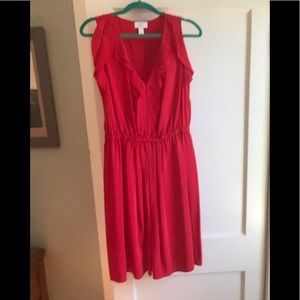 Loft 💯 %silk red flutter sleeve dress
